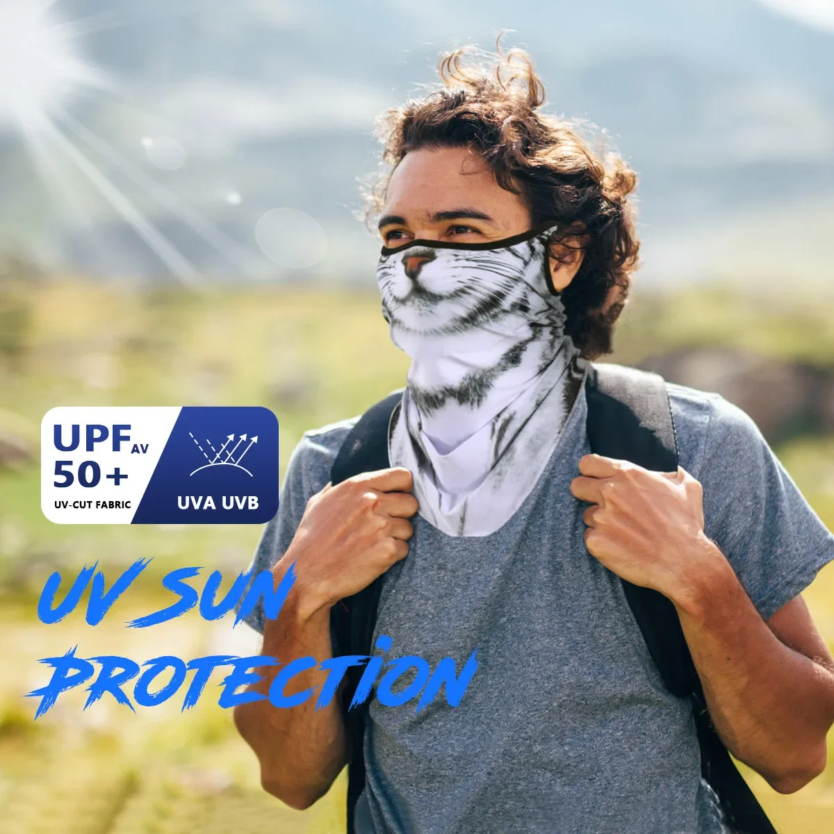 Pañuelo de animales 3D, máscara facial triangular con orejas colgantes, secado rápido, deporte al aire libre, ciclismo, senderismo, polaina para el cuello, bufanda a prueba de viento para hombres y mujeres - imagen 3