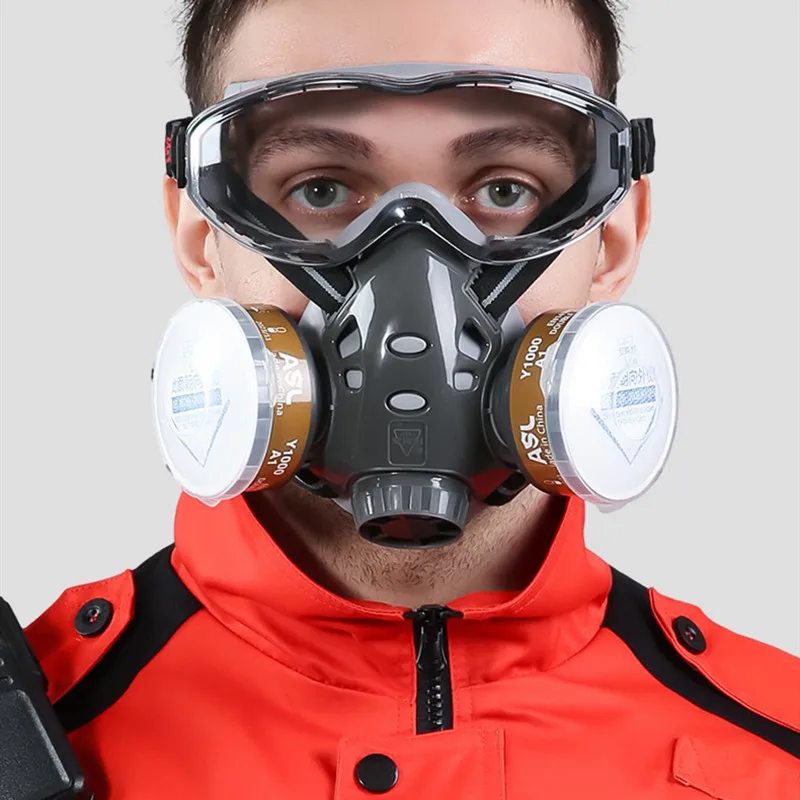 Máscara de Gas con gafas antiniebla, máscara de protección de trabajo antipolvo, respirador químico de media cara para pulverización de pesticidas y pintura - imagen 3