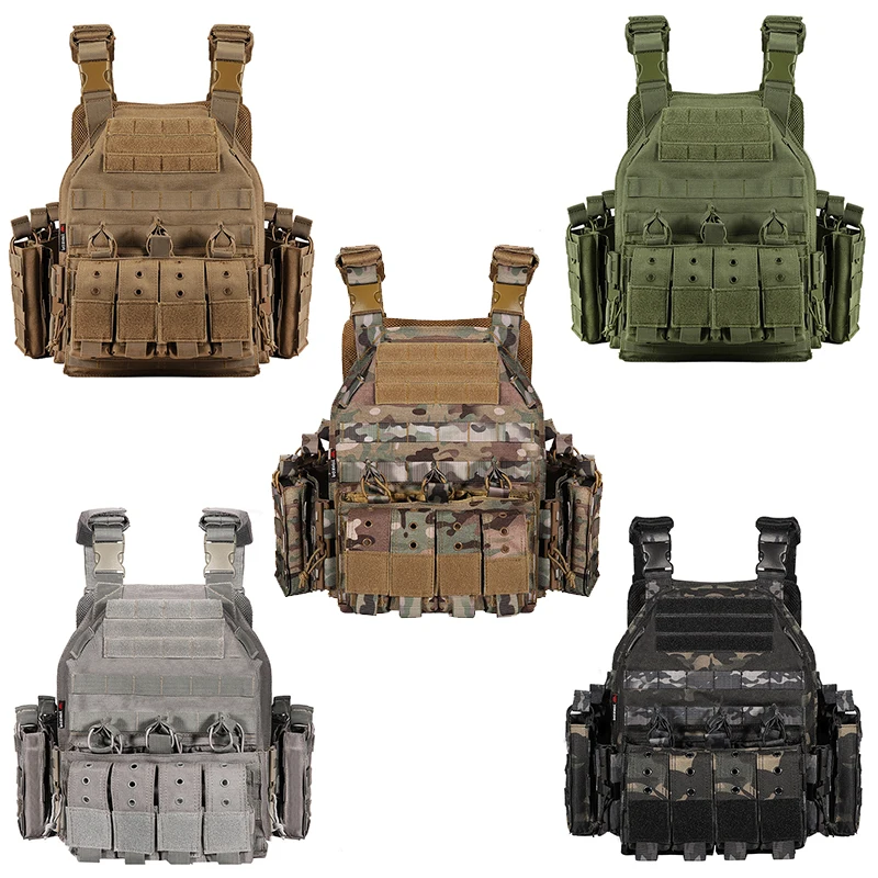 Conjunto de chaleco táctico con cintura y hombro, chaleco de entrenamiento MOLLE de triple bolsillos desmontable rápido