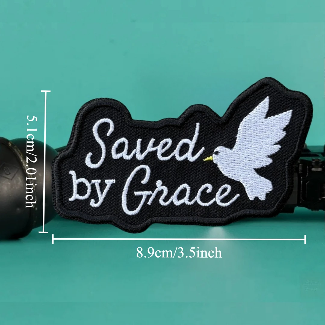 Salvado por Grace apliques bordados parche de Dios cristiano parches de gancho de moral táctica para ropa pegatina de equipo militar - imagen 3