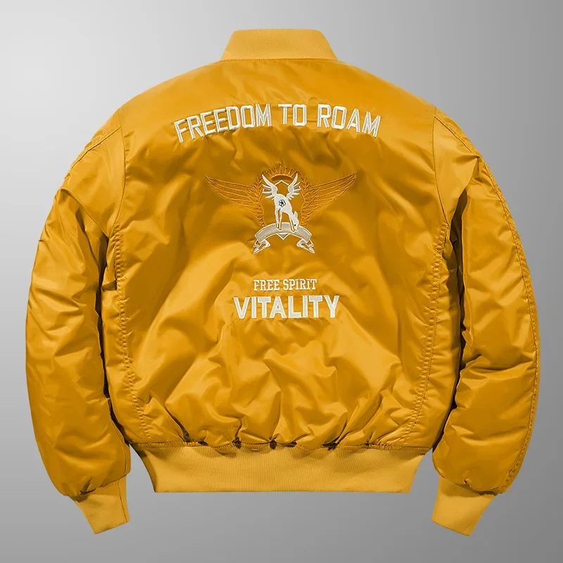 Chaqueta de piloto gruesa y cálida para hombre, cuello levantado, bordado Vintage, uniforme de béisbol informal y suelto, moda de invierno - imagen 4