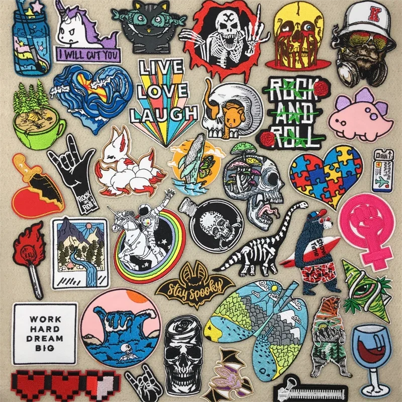 Pegatinas para ropa DIY, divertidas transferencias de hierro con calavera Punk y dibujos animados para ropa, parches bordados, parches para planchar