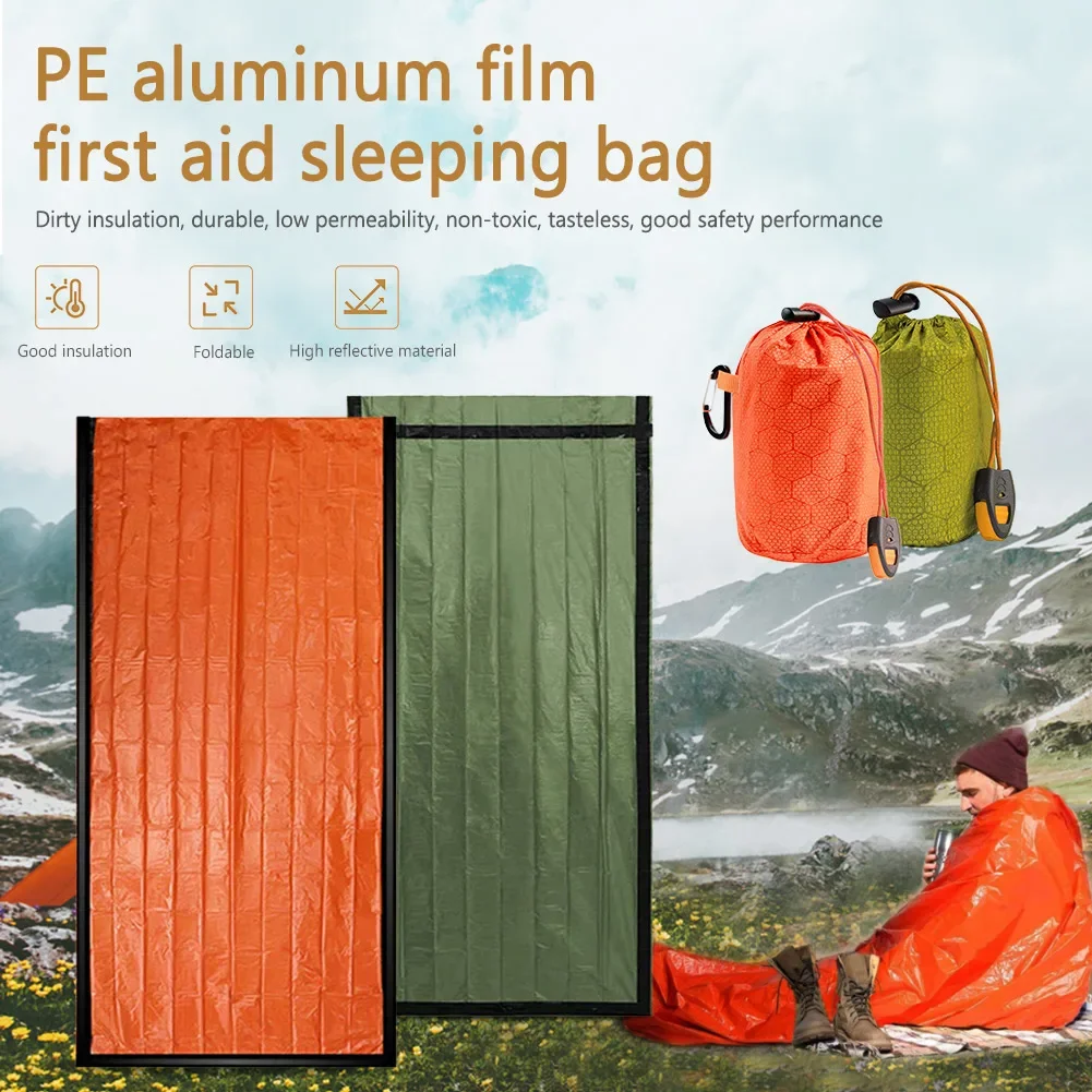 Saco de dormir de emergencia, mantas térmicas para dormir con película de aluminio, impermeable, a prueba de viento, manta de supervivencia cálida para acampar y hacer senderismo ﻿ - imagen 3