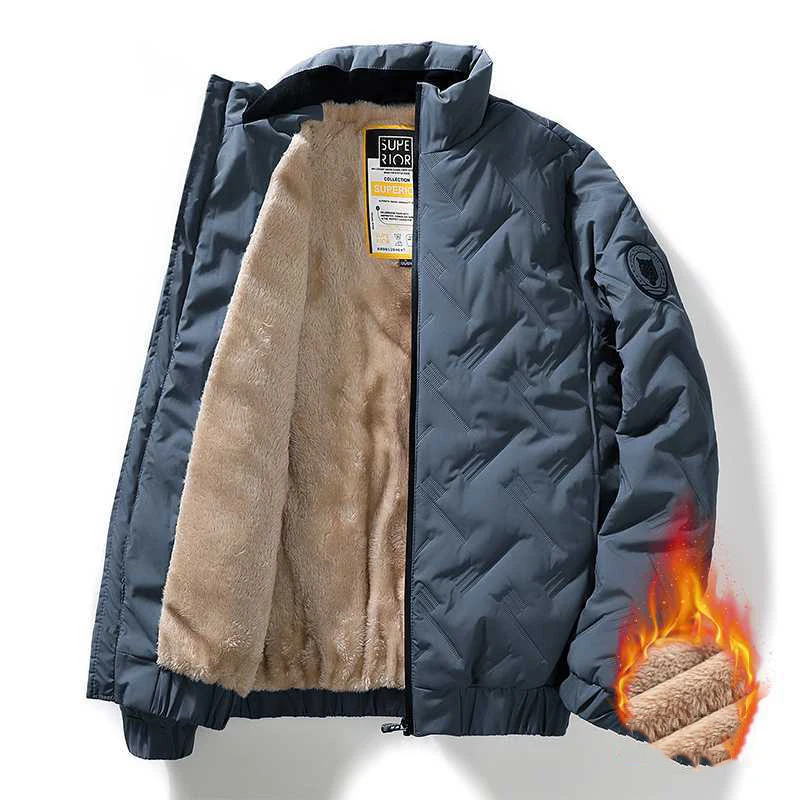 Parka cepillada de lana de cordero para hombre, cuello levantado, cremallera, chaqueta informal de moda, deportes al aire libre, abrigo de esquí de montañismo, Invierno - imagen 2