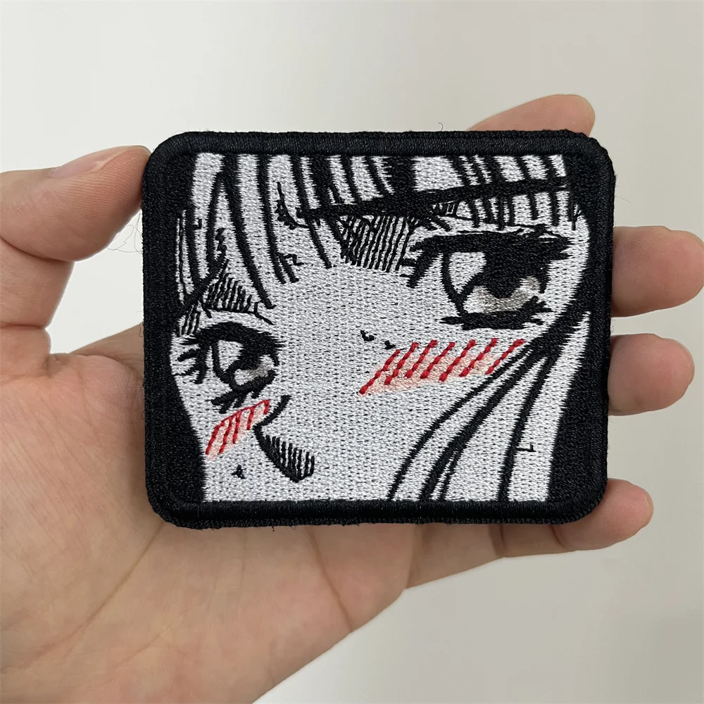 Parche de Anime japonés para ropa, parches bordados de Ojos de niña, apliques de emblema de dibujos animados de gancho y bucle para ropa - imagen 5