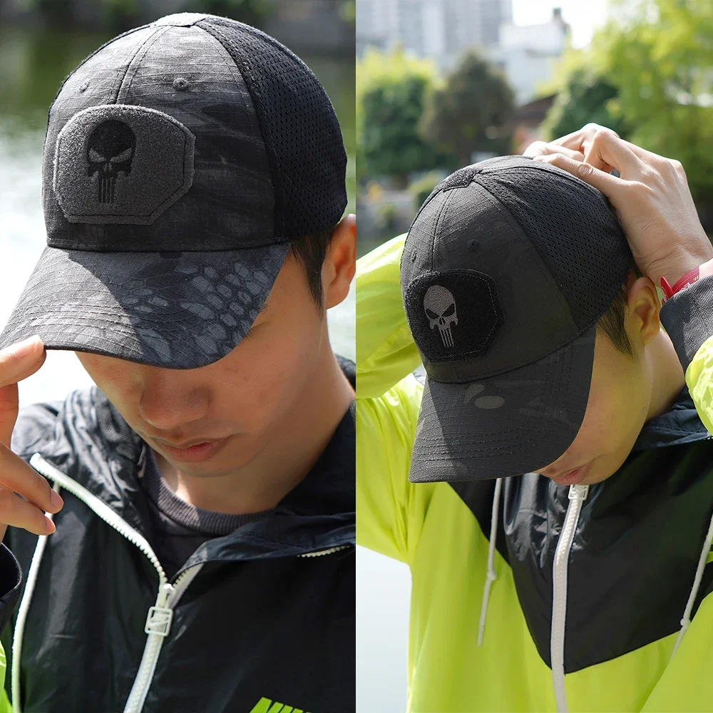 Gorra táctica Airsoft con calavera, visera ajustable y transpirable para camionero, gorra de malla para caza, senderismo, béisbol, esqueleto, Snapback, deportes - imagen 5