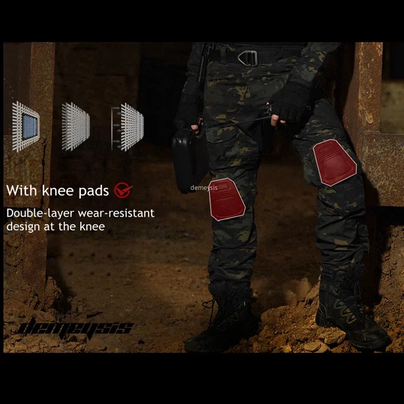 Uniforme táctico Outdoot, camisas de camuflaje de combate o pantalones Cargo con coderas, rodilleras, trajes, ropa de juego Airsoft Paintball Cs - imagen 5