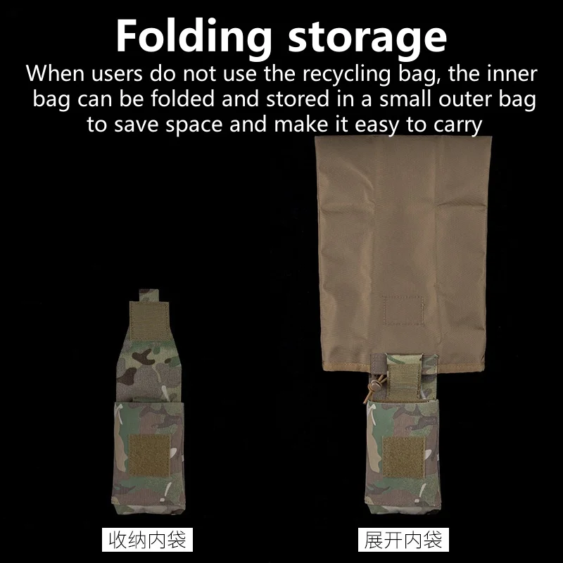 Bolsa de reciclaje de revistas de desplegado rápido, bolsa MOLLE de almacenamiento al aire libre, diseño de bolsa interior y exterior con cordón ajustado de gran capacidad - imagen 4