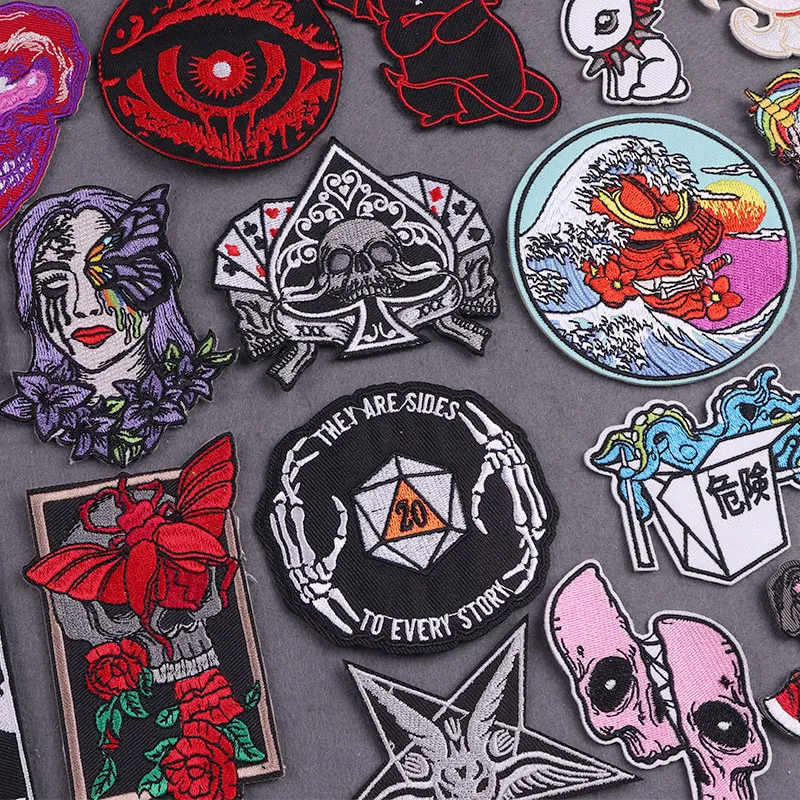 Parches bordados Punk para ropa, rayas Hippie, parches para planchar en la ropa, insignias góticas en la mochila, accesorio de bricolaje