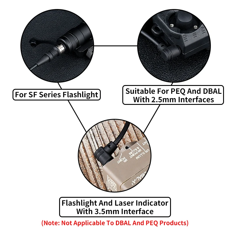 Interruptor remoto táctico de Control Dual WADSN para Airsoft Surefir M300 M600 linterna 2,5mm 3,5mm enchufe PEQ DBAL láser MLOK KEYMOD - imagen 4