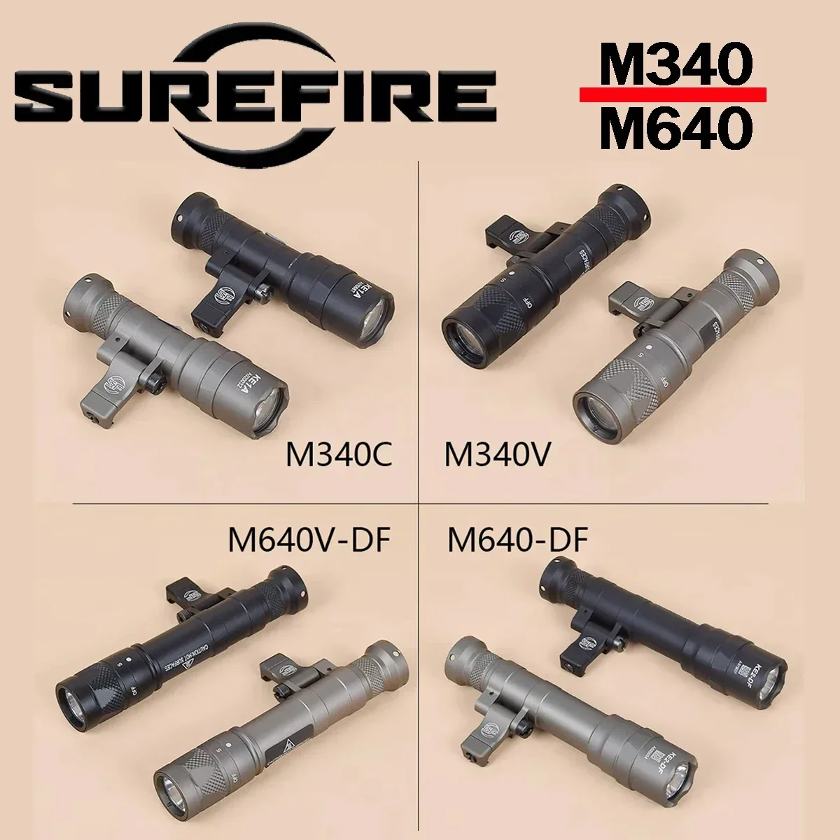 Linterna estroboscópica táctica Surefire M340 M640, luz Led de explorador M340C, riel Picatinny de 20mm con montaje M LOK, lámpara de caza Airsoft