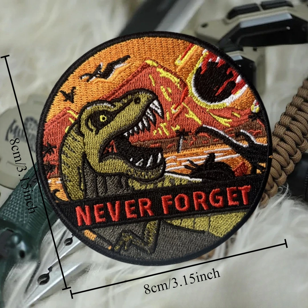 Parches bordados de gancho y bucle "Dinosaur Never Forget" para ropa, mochila, pegatina, parche táctico de moral, brazalete militar - imagen 2