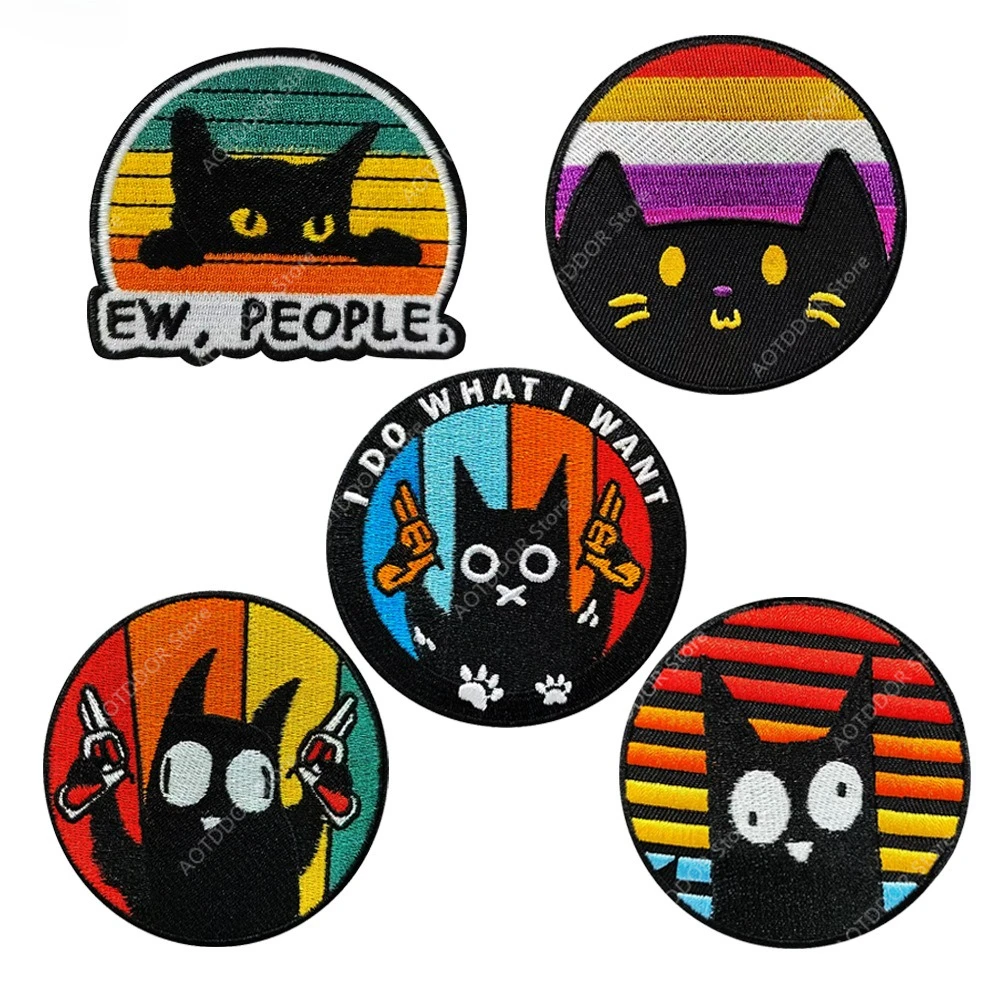 PEW PEW MADAFAKAS I DO WHAT I WANT, pegatina bordada de gato a rayas coloridas, mochila para exteriores, pegatina mágica, insignias tácticas - imagen 3