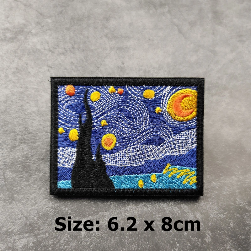 Parches bordados de algas marinas con ondas de océano y cielo estrellado, paisaje artístico abstracto para ropa, chaquetas, accesorios DIY - imagen 5