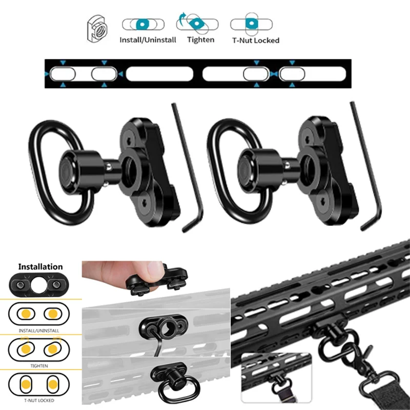 Universal 2 uds soportes de eslinga de dos puntos giratorios de eslinga, accesorio QD de separación rápida de 1,25 ", 360 °   Metal, accesorios tácticos de caza
