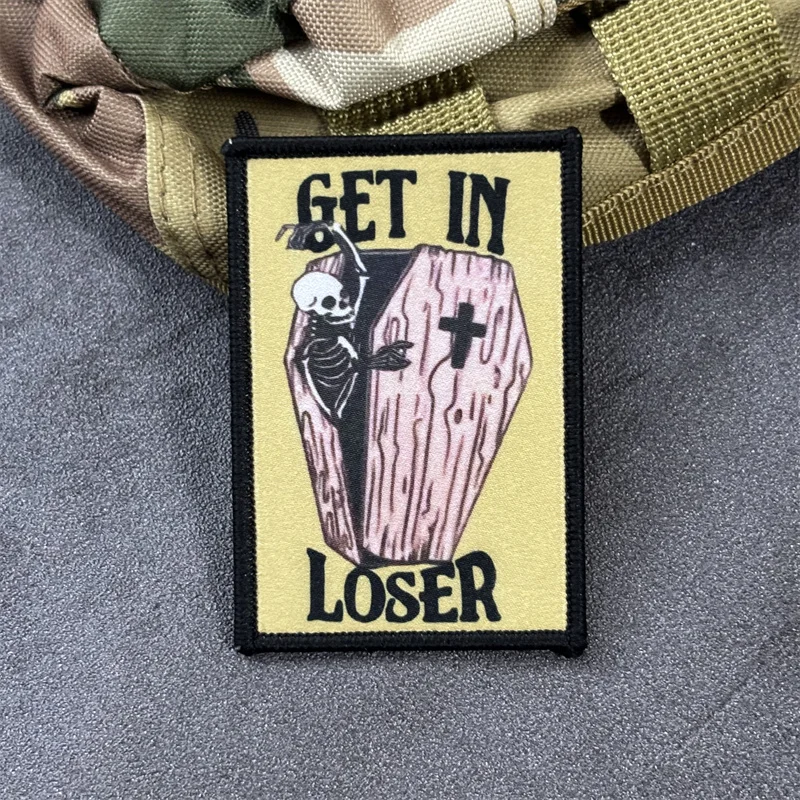 Parche táctico con estampado "GET IN LOSER" para ropa, insignia de moral militar, parches con gancho, brazalete para mochila - imagen 4