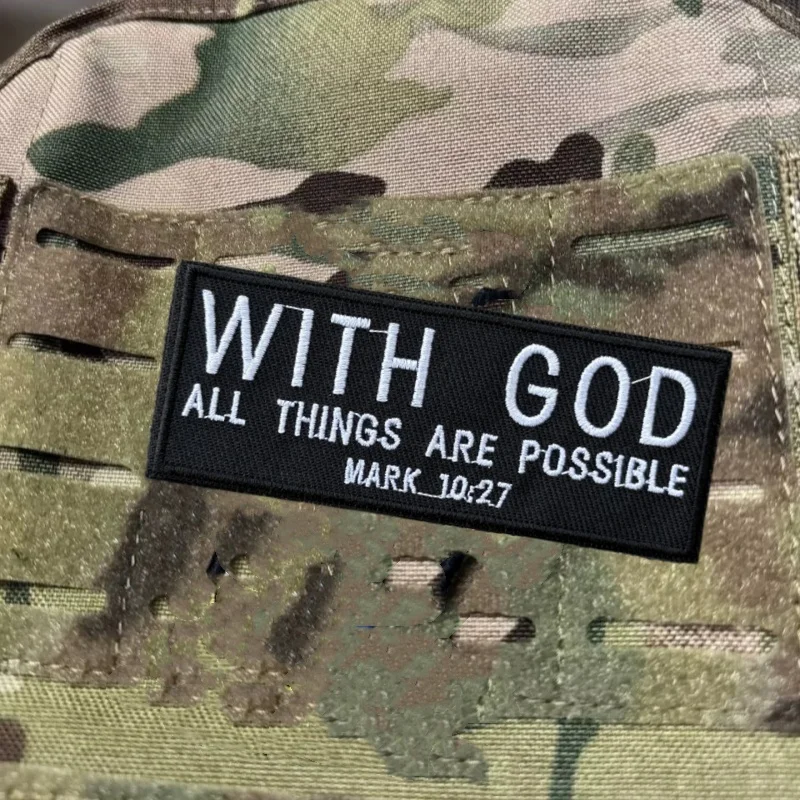 Insignia de moral táctica "con Dios", parche bordado, parches de gancho, ropa, mochila, pegatinas, brazalete - imagen 3