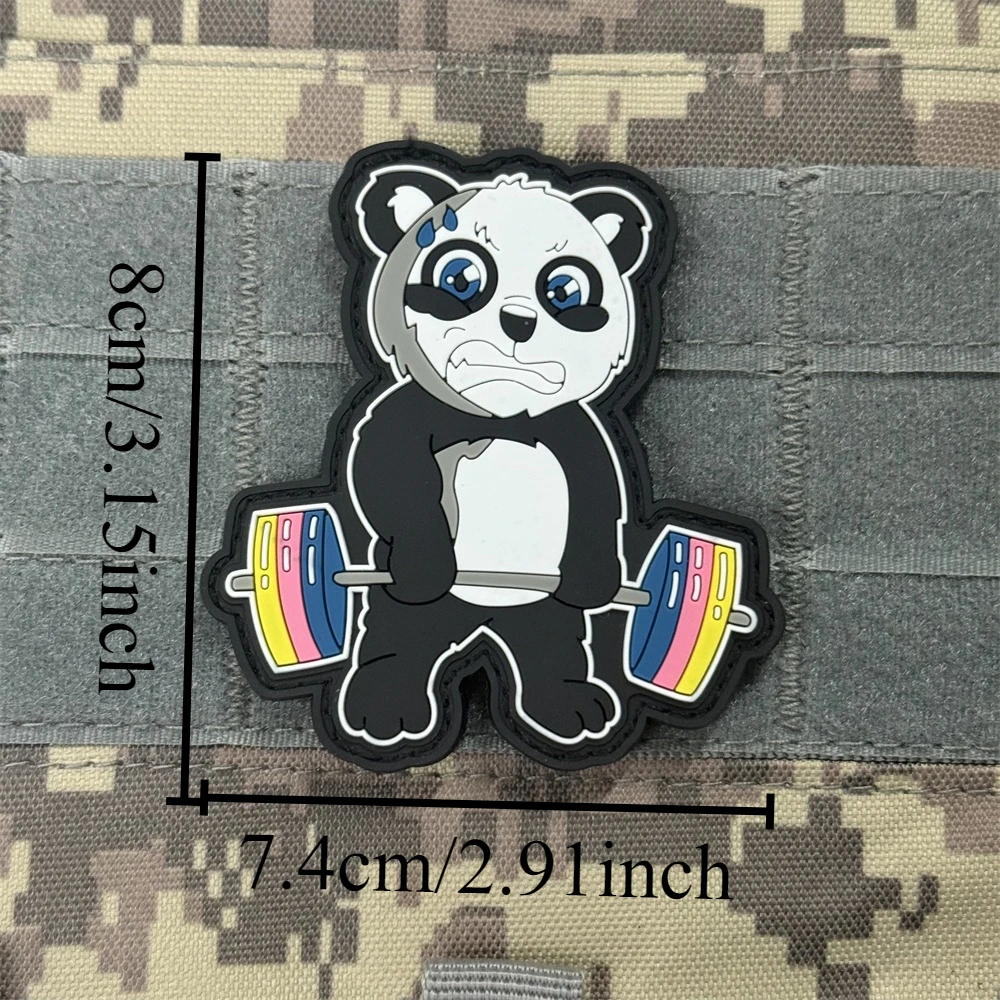 Parche de Fitness "Panda Lifts Barbell", insignia de moral táctica, brazalete militar, gancho y bucle de PVC, pegatina para mochila para ropa - imagen 3