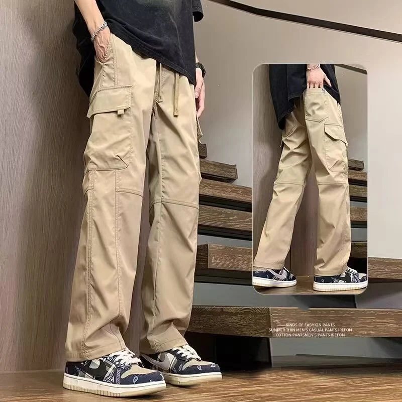 2025 pantalones de calle informales para hombre, pantalones Cargo rectos a la moda, pantalones de chándal resistentes al desgaste con múltiples bolsillos para verano, 2/1 Uds. - imagen 2
