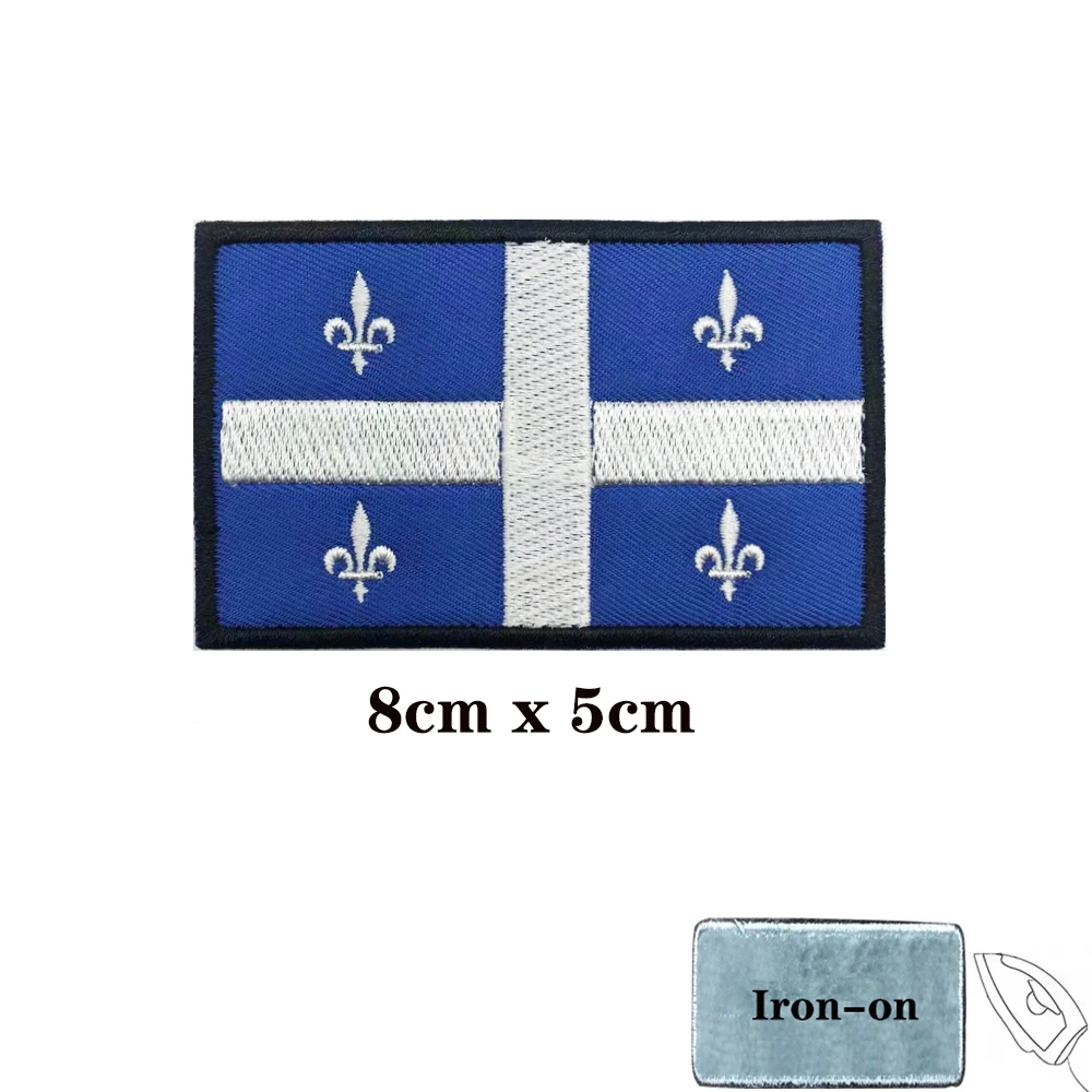 Parches de bandera de Fleurs lis Quebec, brazalete, parche bordado, gancho y bucle, insignia bordada con hierro, raya militar - imagen 2