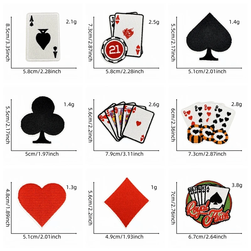 10 unids/lote, venta al por mayor, parches de póker con llamas, sombreros, chaquetas, mochilas, parches bordados, parches para planchar DIY para ropa, insignias de costura - imagen 4