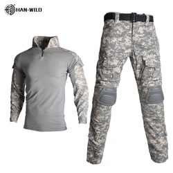 Ropa de camuflaje táctico, camisas manga larga, pantalones Cargo al aire libre, caza, senderismo, uniforme transpirable, traje entrenamiento combate Airsoft