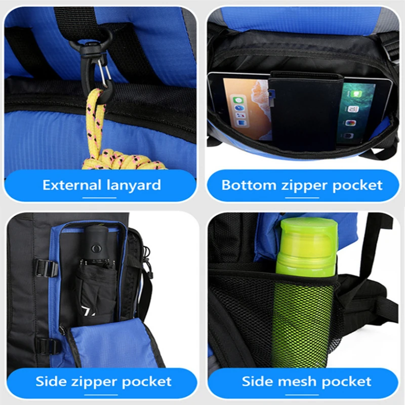 Bolsa de senderismo impermeable de 90L, mochila de viaje de gran capacidad, bolsas de deportes al aire libre, equipo de Camping X507A - imagen 5