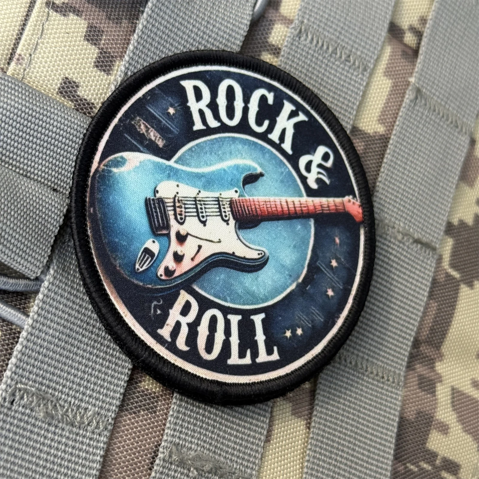 Parche táctico de moral ROCK & ROLL, insignia militar, guitarra eléctrica, parches de gancho y bucle impresos para ropa, pegatina para mochila - imagen 4