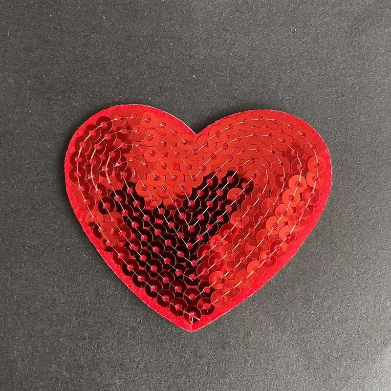 6*7 CM/5 piezas rojo brillo corazón apliques de lentejuelas parche termocollants, pegatina de ropa tela bordado hierro en parches para ropa - imagen 4
