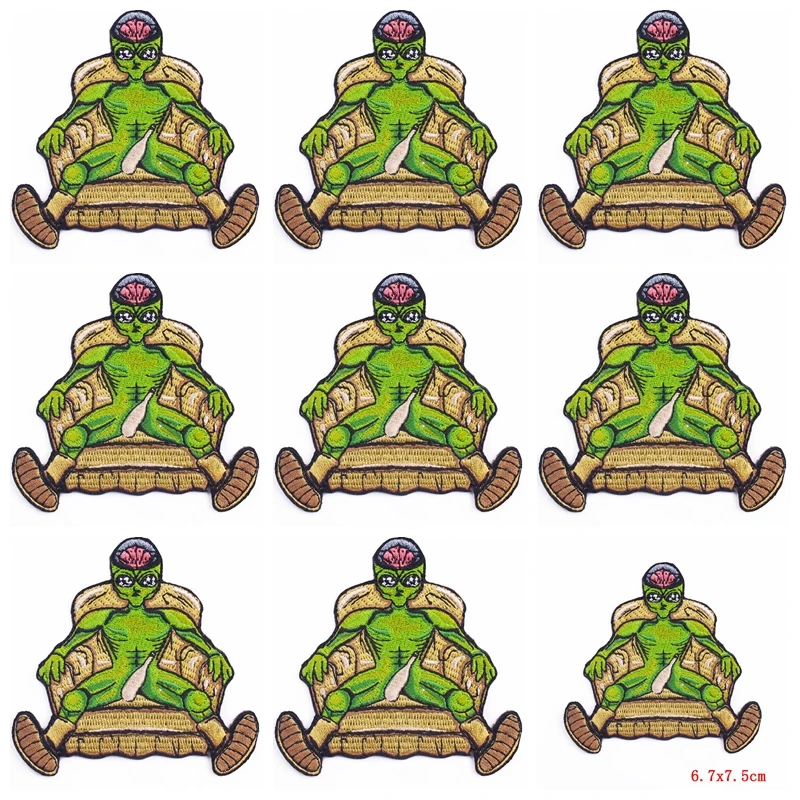 Parches bordados de Alien para ropa, parches termoadhesivos de rayas OVNI, insignias de planetas DIY en mochila, 10 unidades por lote - imagen 4