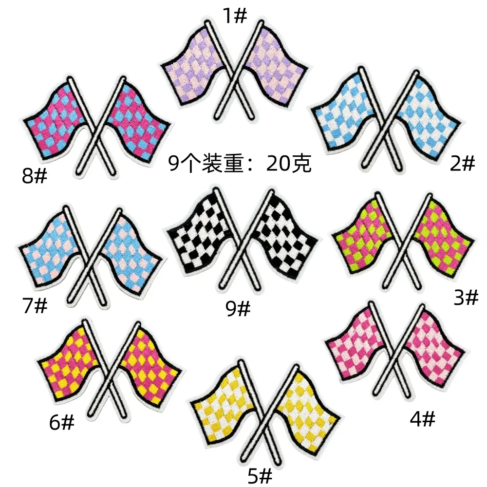 10 Uds. De insignias de costura bordadas con bandera a cuadros coloridas, sombreros DIY, chaquetas, mochila, parche para planchar para ropa, parche de bandera DIY - imagen 2