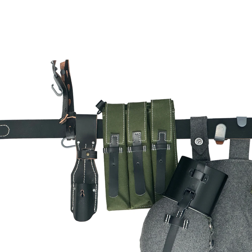 Equipo de combate alemán de la Segunda Guerra Mundial, bolsa P38 P40, combinación de cuero, colección de engranajes de soldado, recreaciones de guerra, mochila táctica - imagen 4