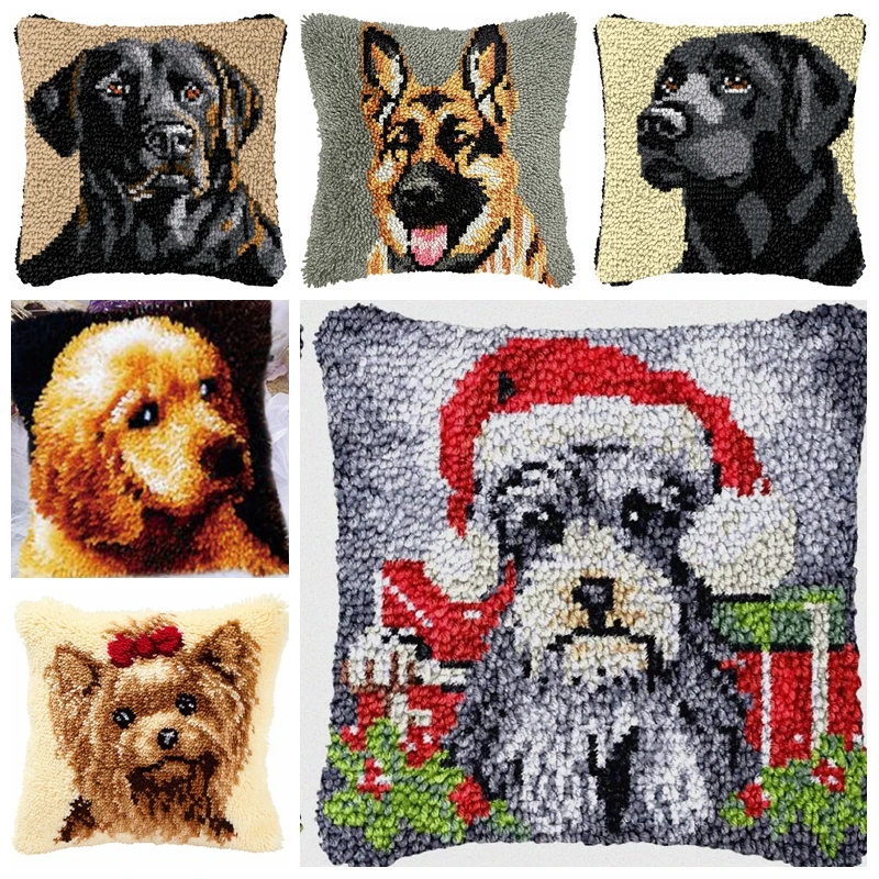 Kit de gancho de pestillo serie perro, alfombrillas, cojín, manualidades de animales DIY, cojín Simple, gancho de pestillo bordado, paquetes de botones de costura