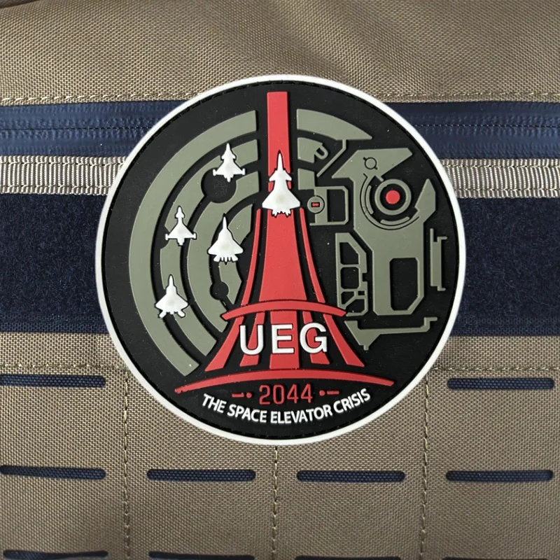 Parches de PVC THE SPACE ELEVATOR CRISISIS para ropa, insignia de moral UEG, parche militar táctico con gancho, mochila, ropa, brazalete