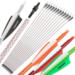 6/12 Uds flechas de carbono mixtas 500 columna vertebral 100 punta de flecha de grano pluma de goma de 3 pulgadas para arco compuesto arco recurvo entrenamiento de caza