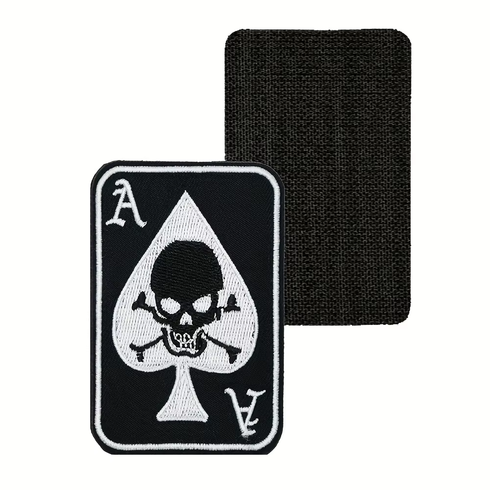 Parche táctico bordado calavera Ace of Spades vintage con velcro MOLLE - imagen 5
