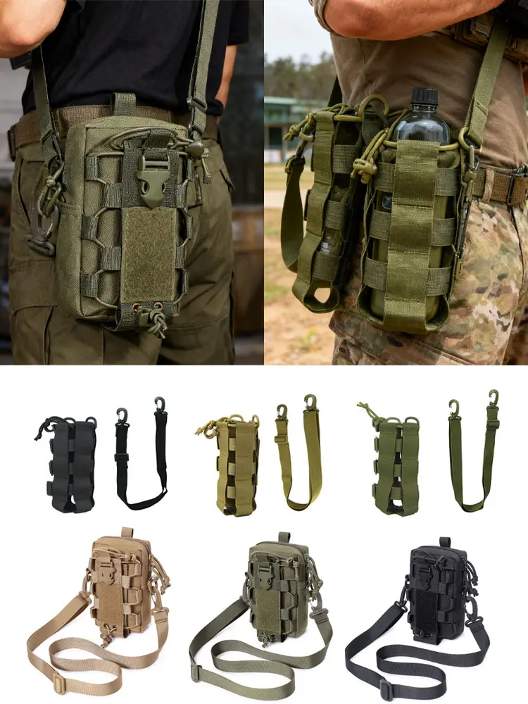 JSJN-bolsa táctica Molle para botella de agua, bolsa con soporte para cinturón, para viajes al aire libre, Camping, senderismo, caza, soporte para botella de agua y hervidor