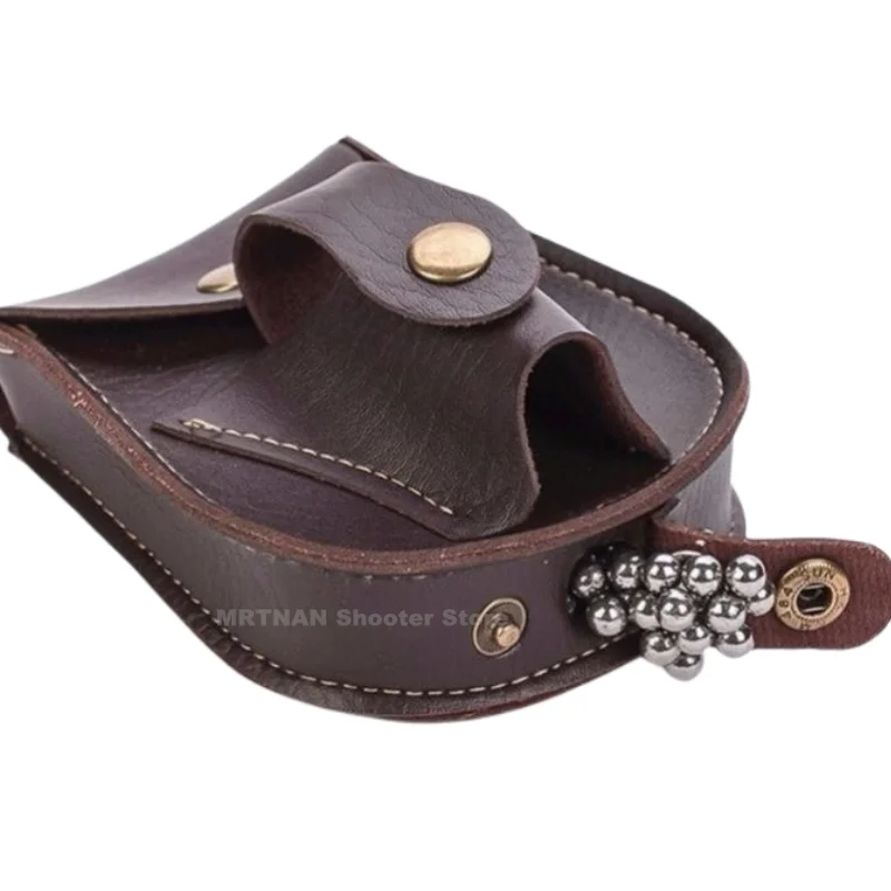 Bolsa de almacenamiento con bola de acero para tirachinas, riñonera integrada de succión magnética multifuncional de cuero hecha a mano, color negro/marrón - imagen 3