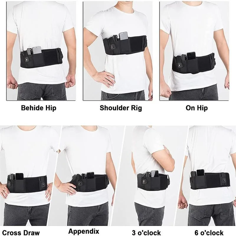 Funda de pistola de vientre táctica derecha e izquierda, banda de cintura de transporte oculta, soporte de pistola con bolsa de revista, funda de cintura Invisible - imagen 3