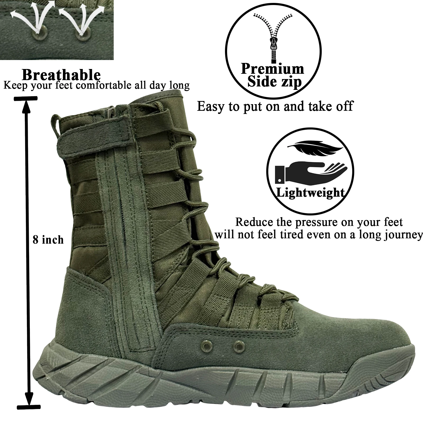 LAHORS Botas de combate tácticas de cuero de ante ligero para hombre, zapatos militares para senderismo al aire libre, botines transpirables para hombre hechos por el desierto - imagen 4