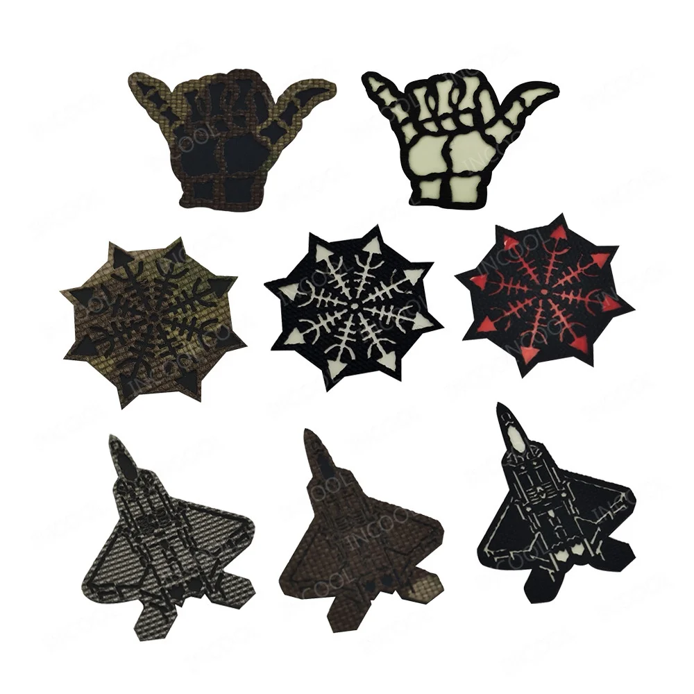 Parches reflectantes para avión, brújula vikinga, parche táctico luminoso para el dedo, insignias de combate con apliques de la suerte que brillan en la oscuridad