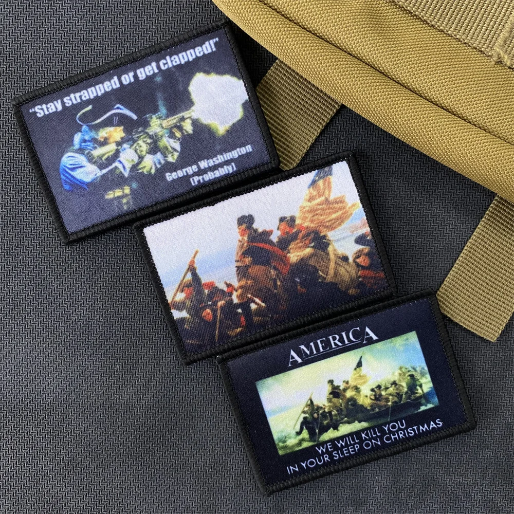 Parche militar de General George, parche militar de gancho y bucle "Stay strated or Get Clapped", insignia de moral de América, pegatina de mochila táctica - imagen 2