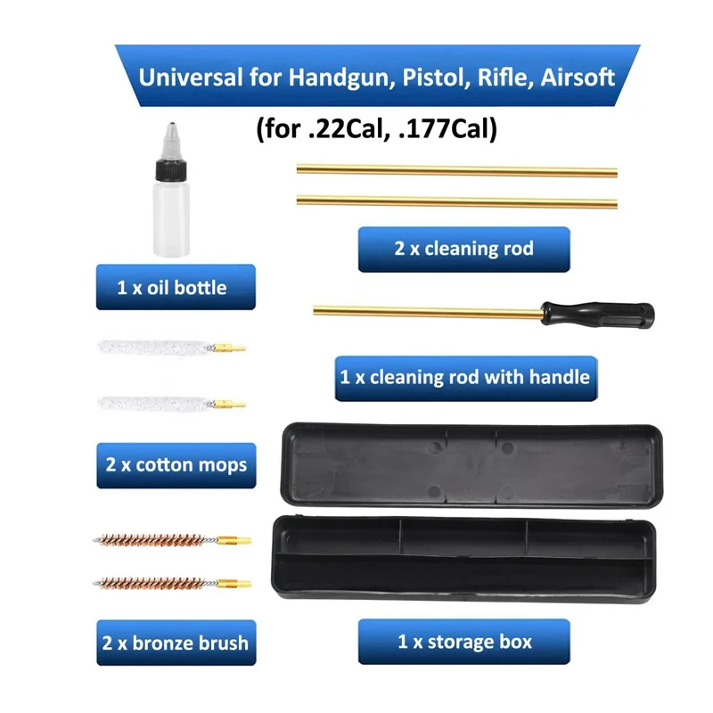 Kits de limpieza de armas,.22cal/.177cal, cepillos para fregonas, herramientas para cepillos de barril, varillas tácticas de latón, botella de aceite, para limpieza de caza Airsoft - imagen 5