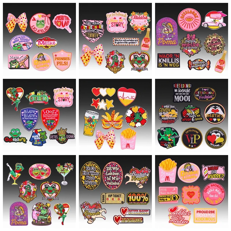 8 unids/set parche con emblema Oeteldonk parches bordados de Carnaval Oeteldonk de Países Bajos para ropa parches de hierro de rana holandesa