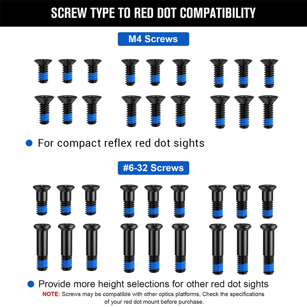 36 tornillos de punto rojo con cabeza T10 para montaje de óptica de mira de punto rojo M4 # 6-32 tornillos con accesorios de caza con casillero de hilo azul - imagen 4
