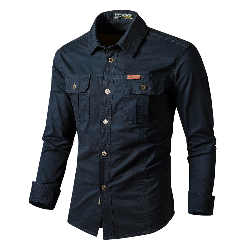 Camisas militares de carga para hombre, Tops ajustados informales de algodón, camisa táctica de manga larga para exteriores, camisas de trabajo de mezclilla del ejército, primavera y otoño - imagen 4