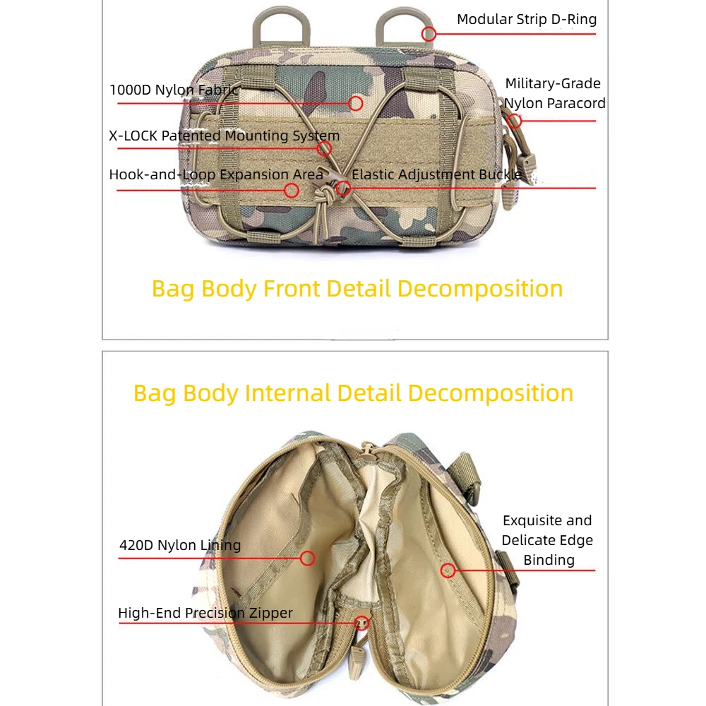 Riñonera táctica MOLLE 1000D, bolsa EDC militar, cinturón multifuncional para exteriores, para caza, senderismo y uso diario - imagen 2