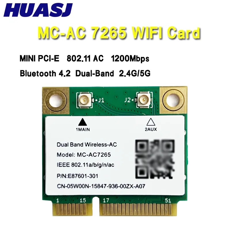 Tarjeta de red inalámbrica MC-AC7265 7265 802.11ac 2,4G 5Ghz 1200Mbps Bluetooth 4,2 Mini tarjeta Wifi PCI-E para ordenador portátil 7260HMW