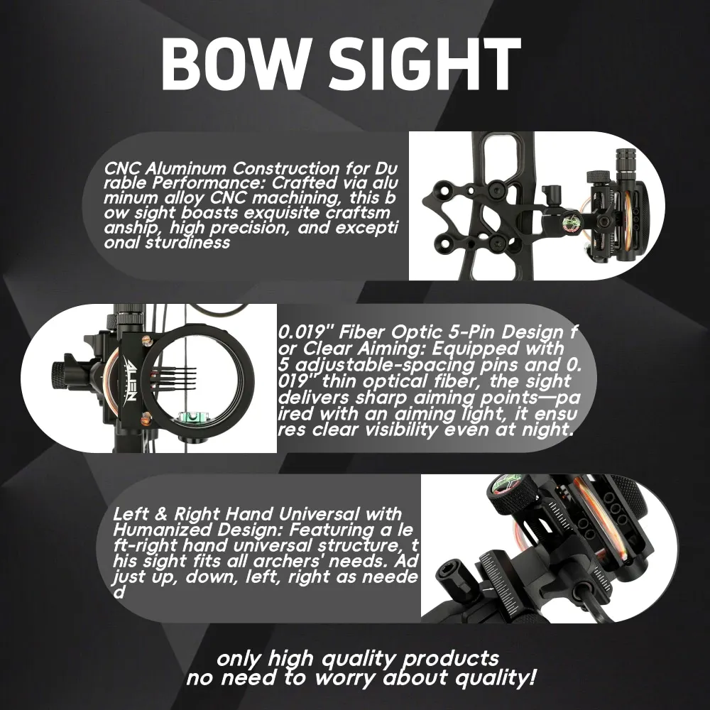 Mira de arco compuesto de 5 pines, fibra óptica de 0,019 pulgadas, microajustable, aleación de aluminio CNC, mano izquierda/derecha para accesorios de tiro de caza - imagen 5