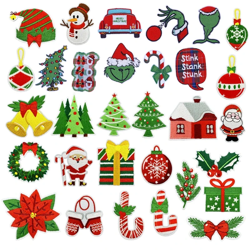 Parche para planchar, insignia de decoración navideña, pegatina de tela, calcetines de Papá Noel de Color, guantes, insignia bordada con parches para planchar - imagen 2